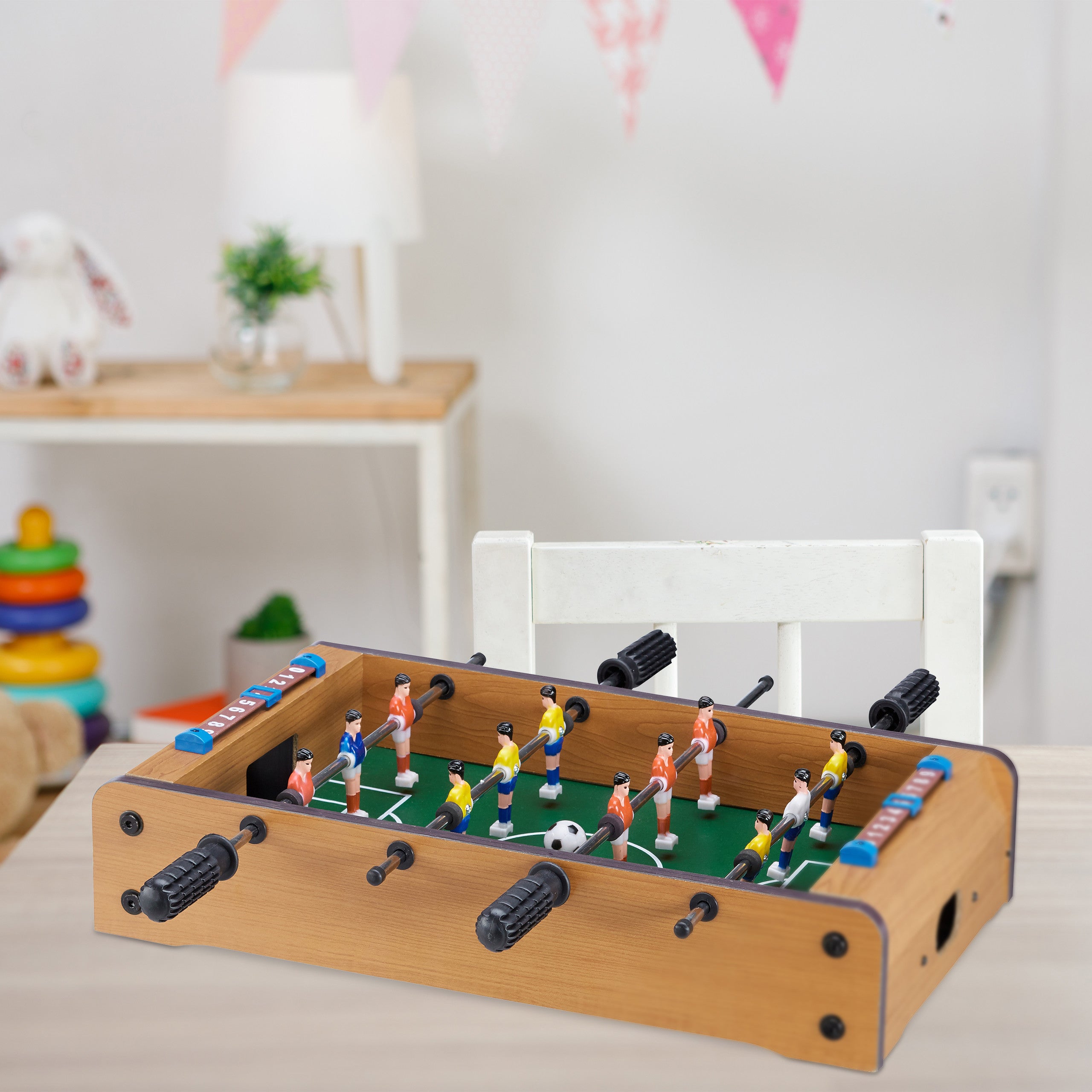 Calcio Balilla Da Tavolo Portatile, 51x31 Cm, In Legno E Plastica, Con 12 Giocatori E 2 Palline, Gioco Classico Per Famiglie