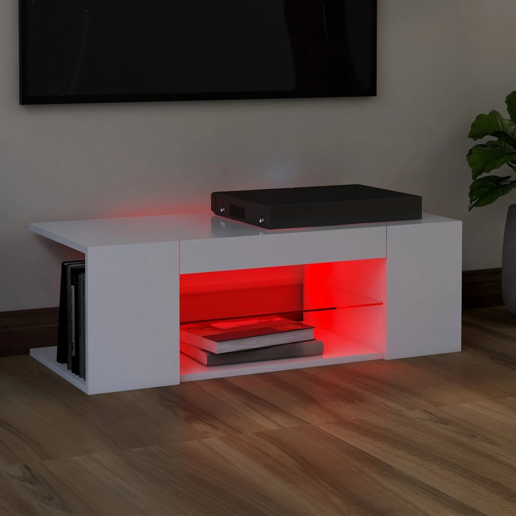 Meuble TV avec lumières LED Blanc 90x39x30 cm - 7
