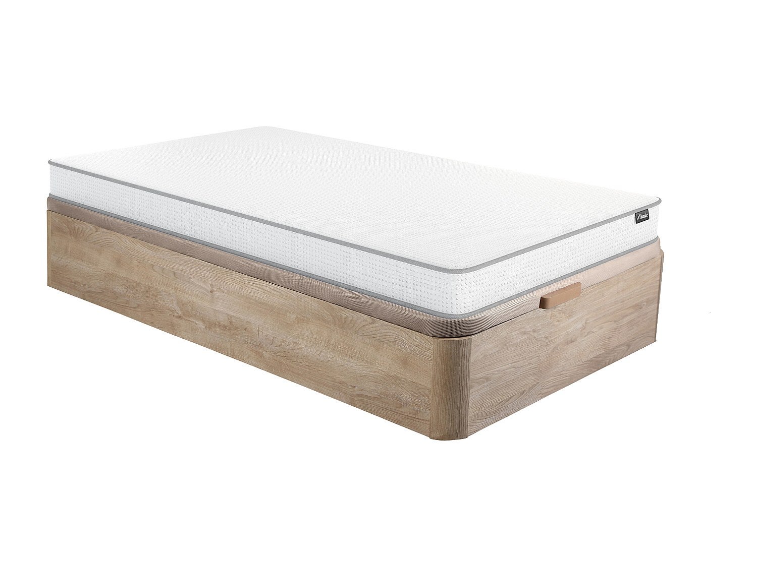 Zestaw 90 x 190 cm stelaż z jasną naturalną skrzynią + materac piankowy o grub. 12 cm - ASTYANAX II marki YSMÉE