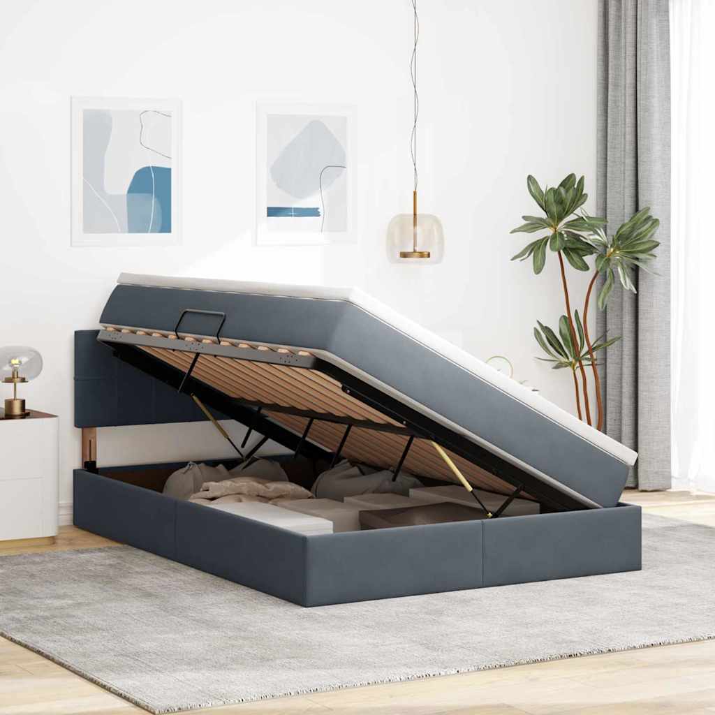 Lit de rangement gris foncé, 140 x 190 cm, en velours - 4