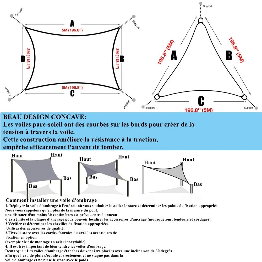 COONOOR Tendalino parasole impermeabile, protezione solare, tenda da campeggio, grande, per tenda da sole da esterno, giardino, patio - 2 x 3 m - 3