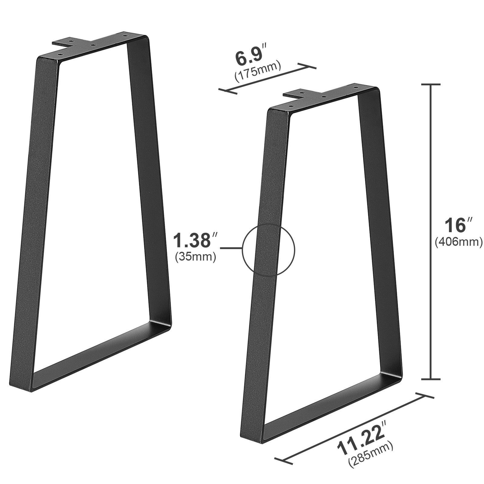 Pés de Mesa Aço Trapezoidal SucceBuy 406.4MM Kit 2 Mesas Baixas DIY Bancos Carga 181.4KG Instalação Rápida Preto - 2