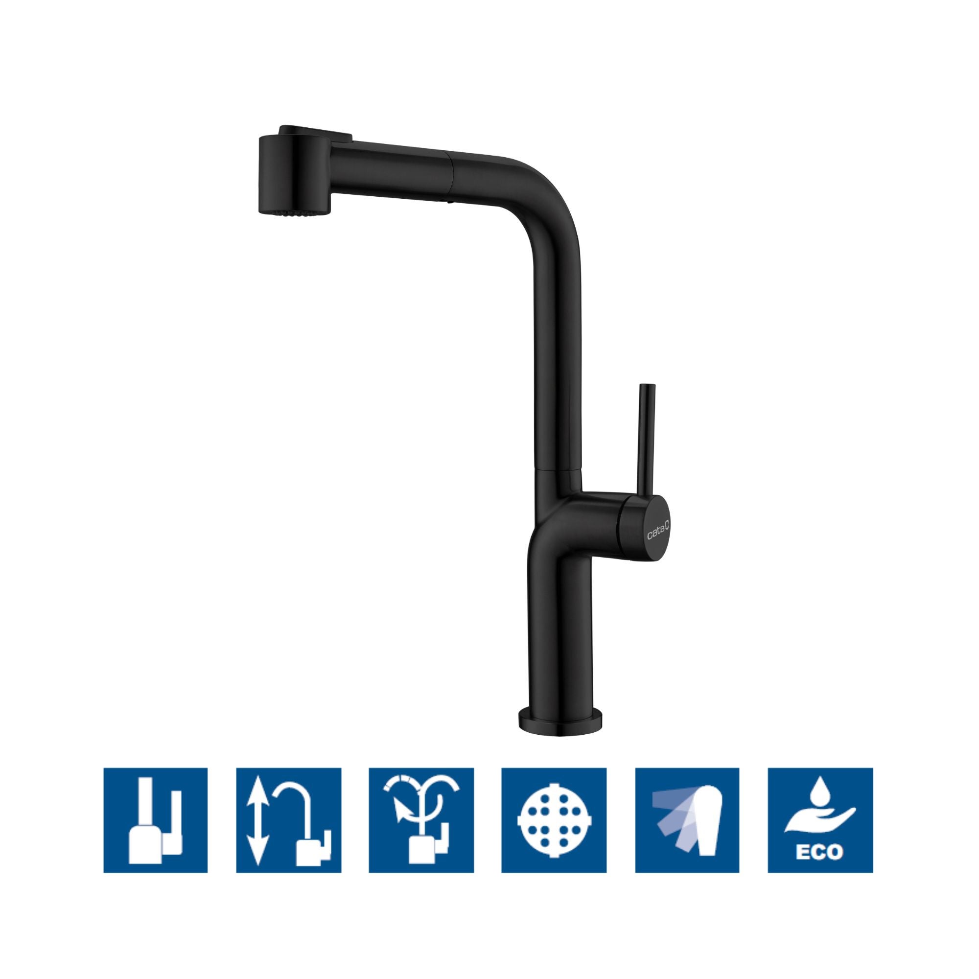 Cata  Grifo Monomando Cocina Bse Caño Alto Extraíble 360º Aireador Anticalcáreo Caudal 5L/Min Latón Cartucho Cerámico Apertura Frío Color Gris Cerámico, Leroy Merlin