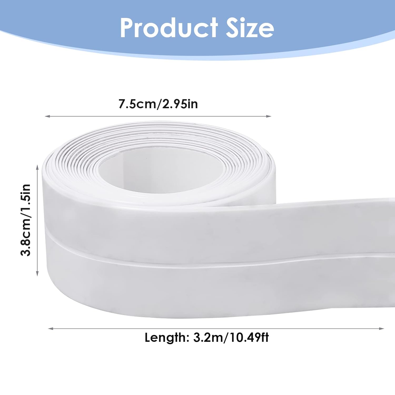 Ruban d'étanchéité imperméable (blanc, 3,8 cm x 3,2 m) en PVC pour cuisine, salle de bain et baignoire. Ruban adhésif décoratif pour joints d'évier, - 2