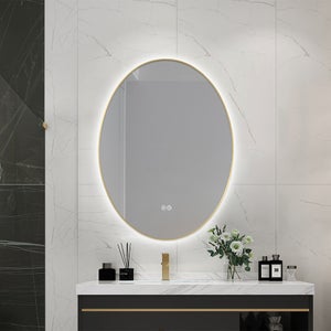 Miroir salle de bain LED ovale 50x70cm anti buée avec cadre doré LB-4646G