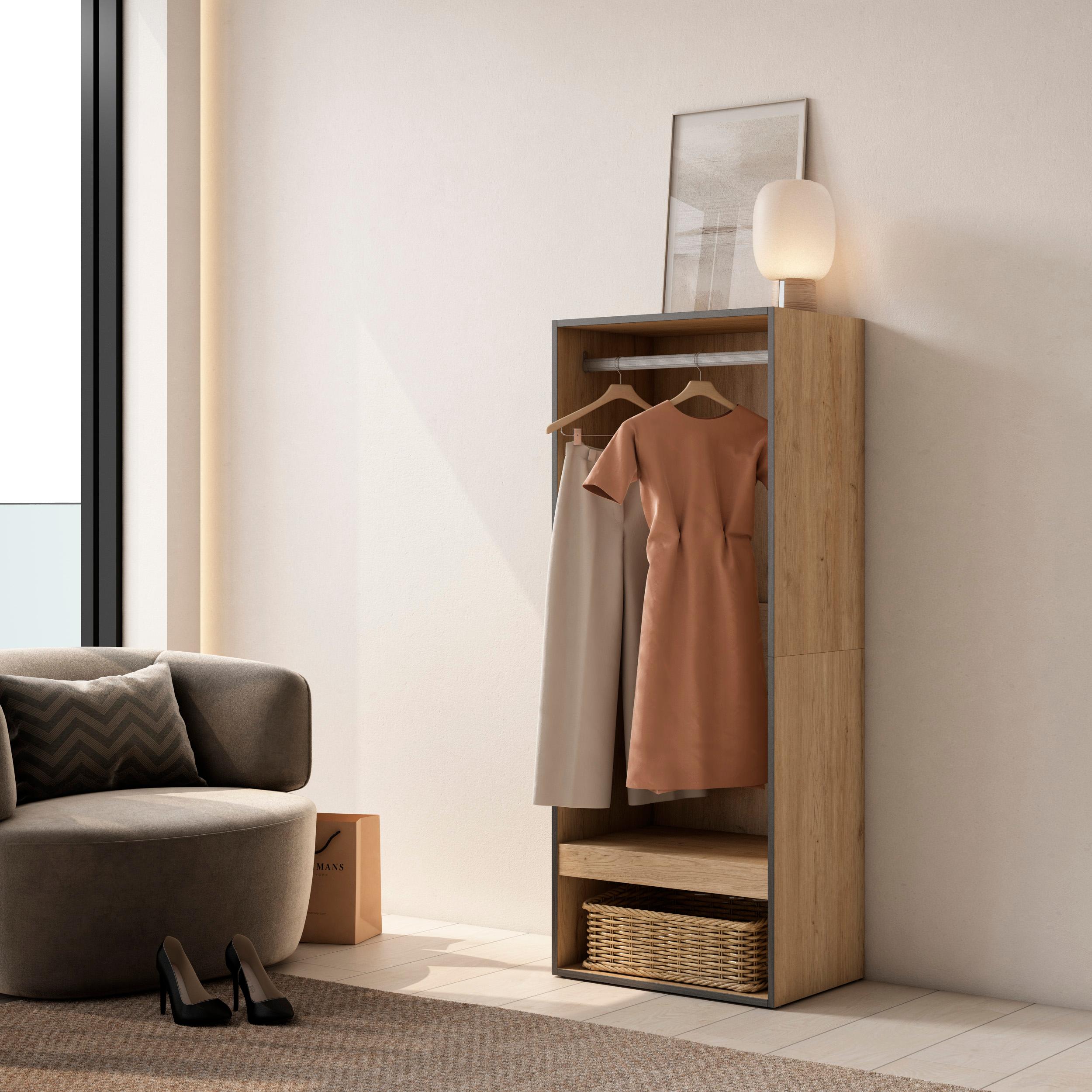 Armoire Vestiaire ouvert, 60x35x145cm, Chambre à coucher, Vêtement, Dressing, Chêne - 2