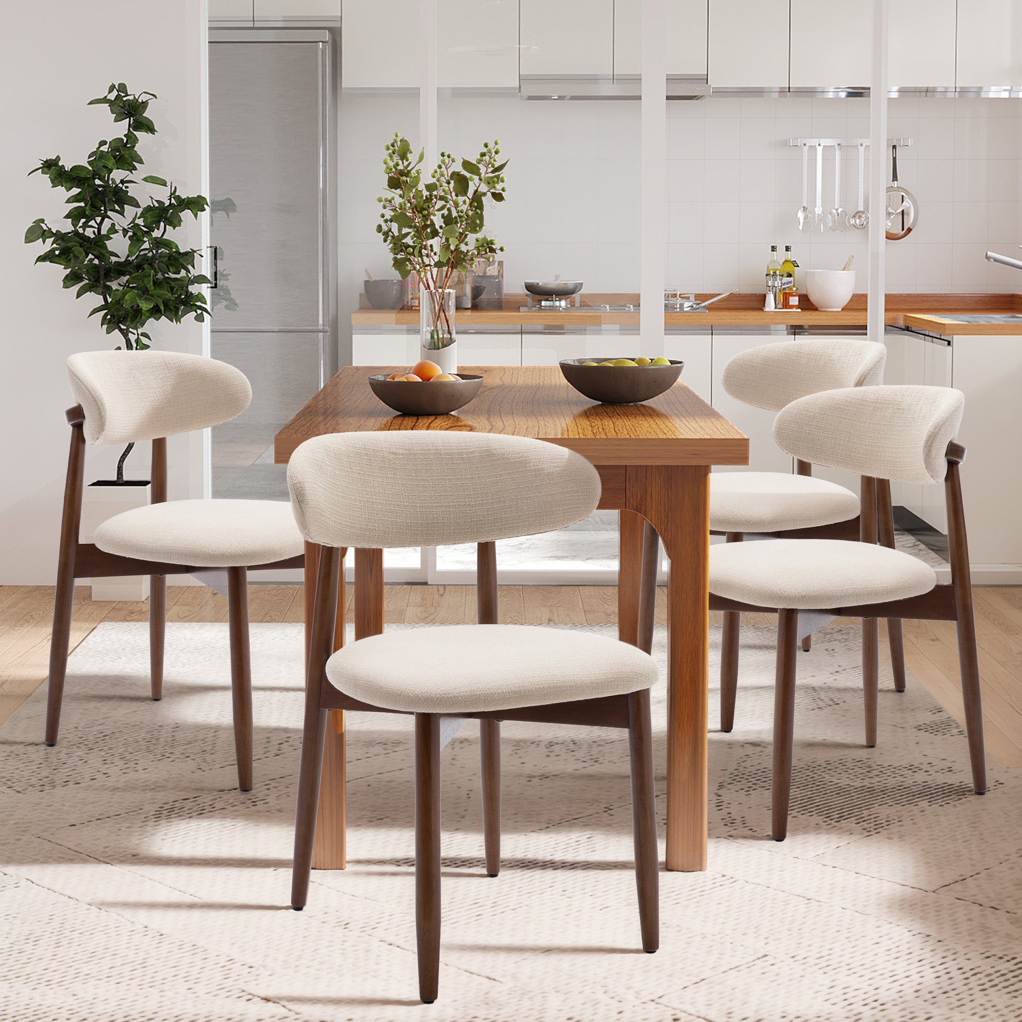 Lot de 4 chaises nordiques robustes et élégantes, confortables, pour salle à manger et cuisine,Beige - 7