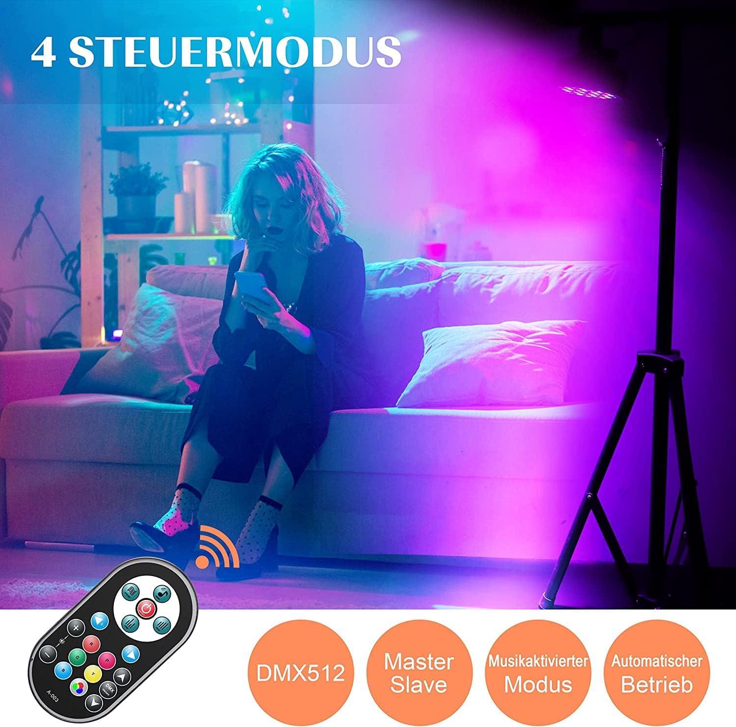 Erreyht 4 PCS RGB 36 LED Par Can Lights, 36W LED Stage Light with Remote Control and 4 Control