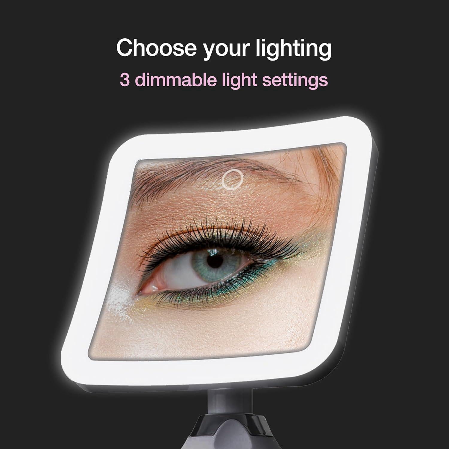 Miroir de courtoisie rechargeable grossissant 10x avec 3 réglages d'éclairage LED - Intensité réglable au toucher - 3