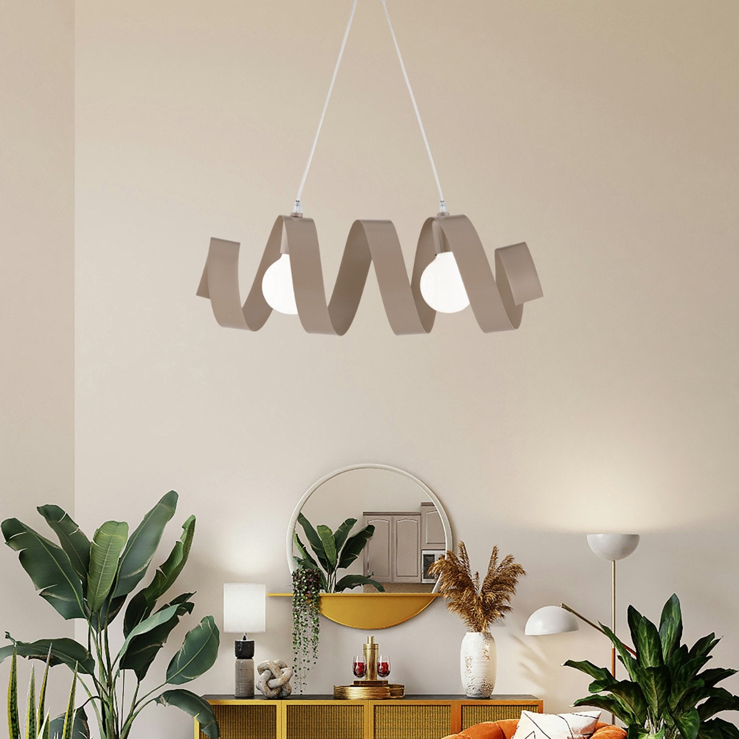 Helix - Sospensione in ferro laccato tortora opaco con cavo elettrico regolabile 2 luci L. 54 X 20 - BL141-2-TO - 3