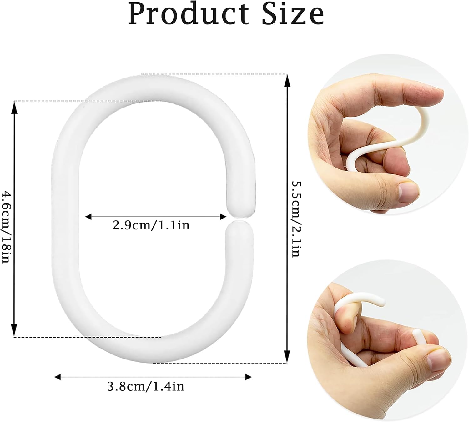 Set Di 24 Anelli Per Tende Da Doccia In Plastica Bianca, Ganci A Forma Di C Per Aste Per Tende Da Finestra Del Bagno 96343265