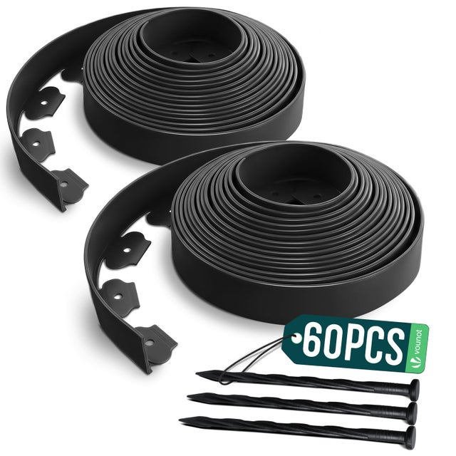 Bordure de jardin flexible plastique 20m avec 60 piquets noir - hauteur 5cm - epaisseur 4mm - VOUNOT®