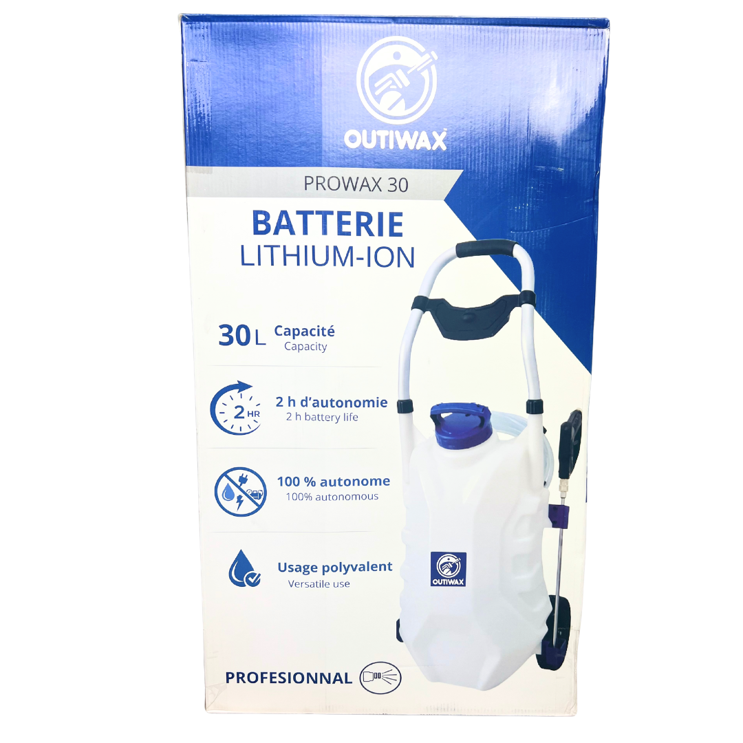 Pulvérisateur électrique Outiwax 30 L, toiture et façade, longue portée 10 à 13 m , 2 batteries incluses et 3 buses, jet puissant - 8