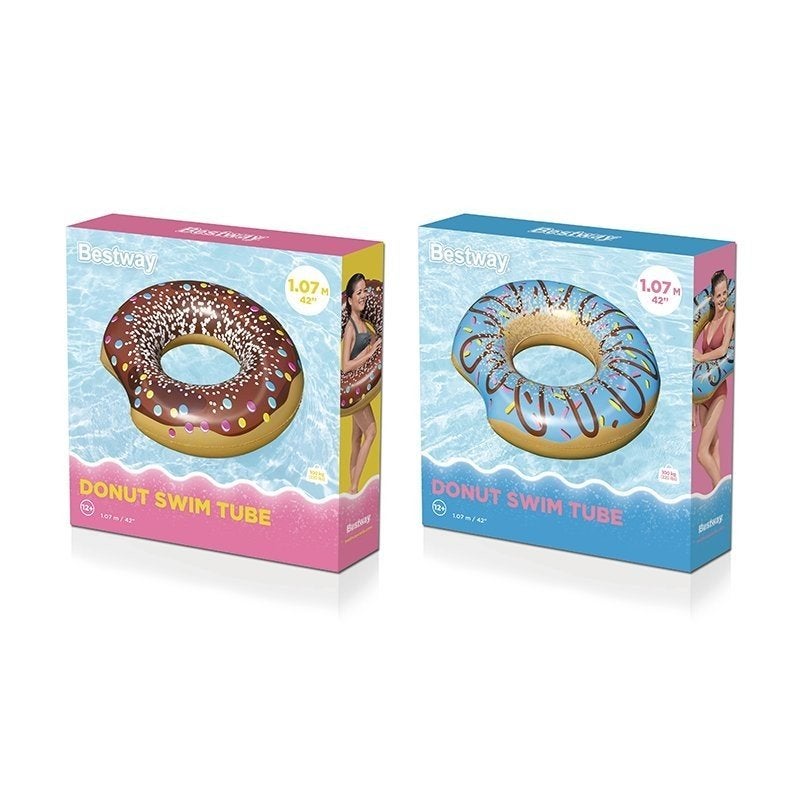 Pack De 2 Flotadores Donut De 90 Cm, Rosa Y Chocolate, Ideales Para Piscina, Playa O Lago, Diversión Asegurada Para Toda La Familia