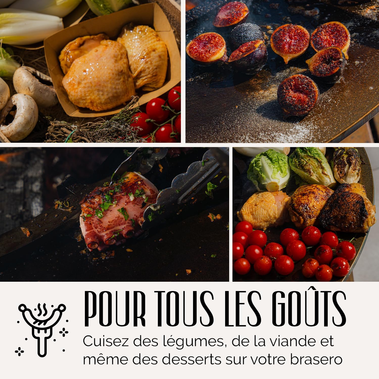 GRILL'CHIC - Pack Privilège Brasero Auvergnat Corten Normal Rond - Simple Cuve - Avec Bâche + Grille + Stop Food Inclus - 4