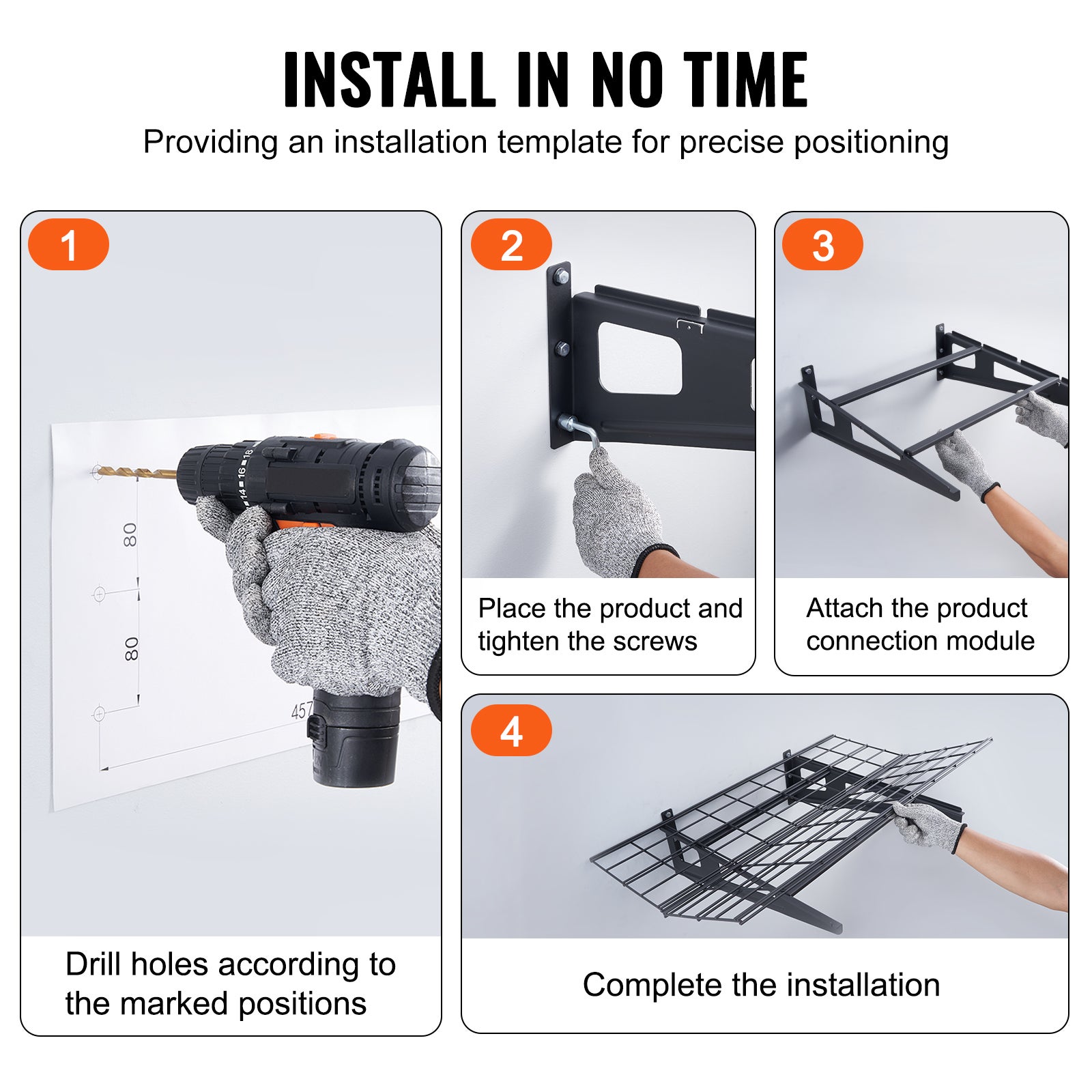 Étagère Murale Flottante de Rangement Garage VEVOR 183x61 cm Lot de 2 Grande Surface Utilisable Capacité de Charge 227 kg Étagère Suspendue d'Outils - 4