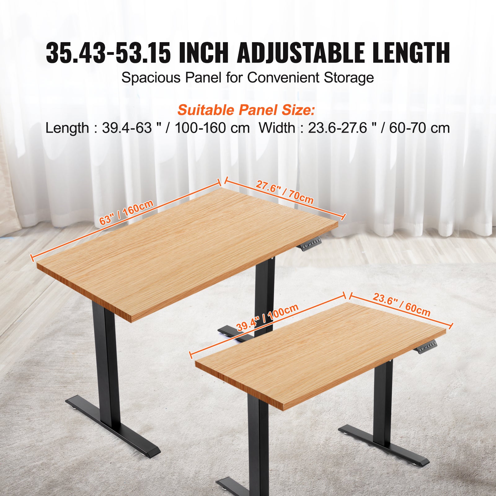 Cadre de bureau debout,hauteur réglable VEVOR 70-117 cm,pieds de bureau d'ordinateur électrique,longueur 90-135 cm,base de poste de travail noir - 3