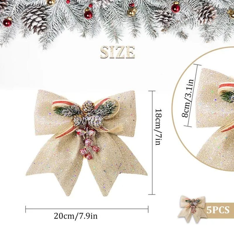 Pin En Reds Lot de 5 nœuds de Noël, nœud pailleté avec pommes de pin, nœud en ruban ...