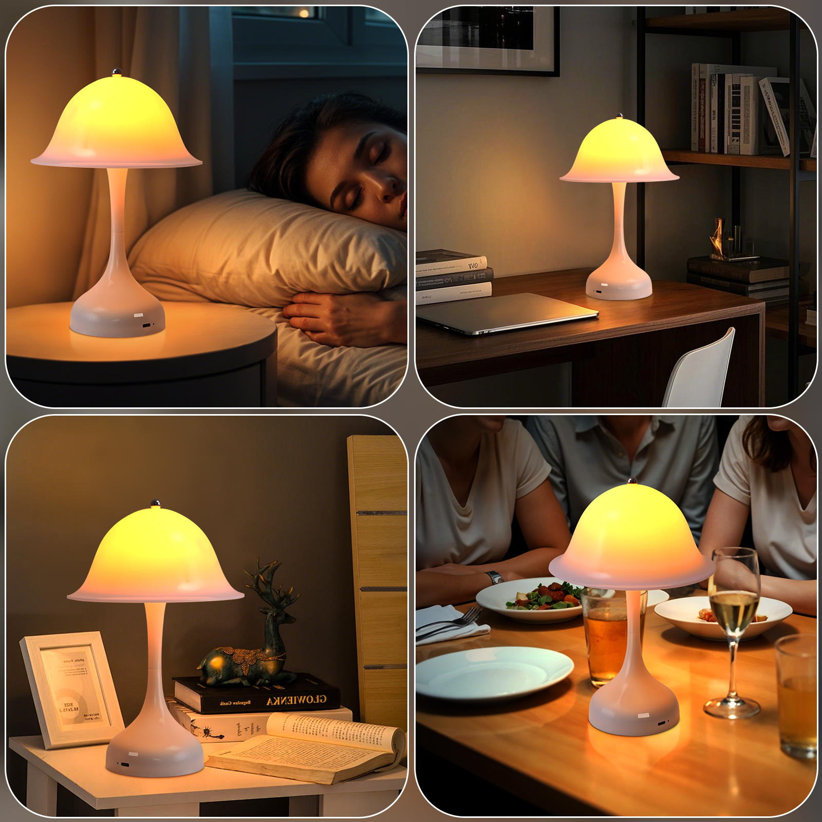ZMH Lampa stołowa, lampka nocna, LED, ściemnialna, ładowana przez USB, do sypialni - 8