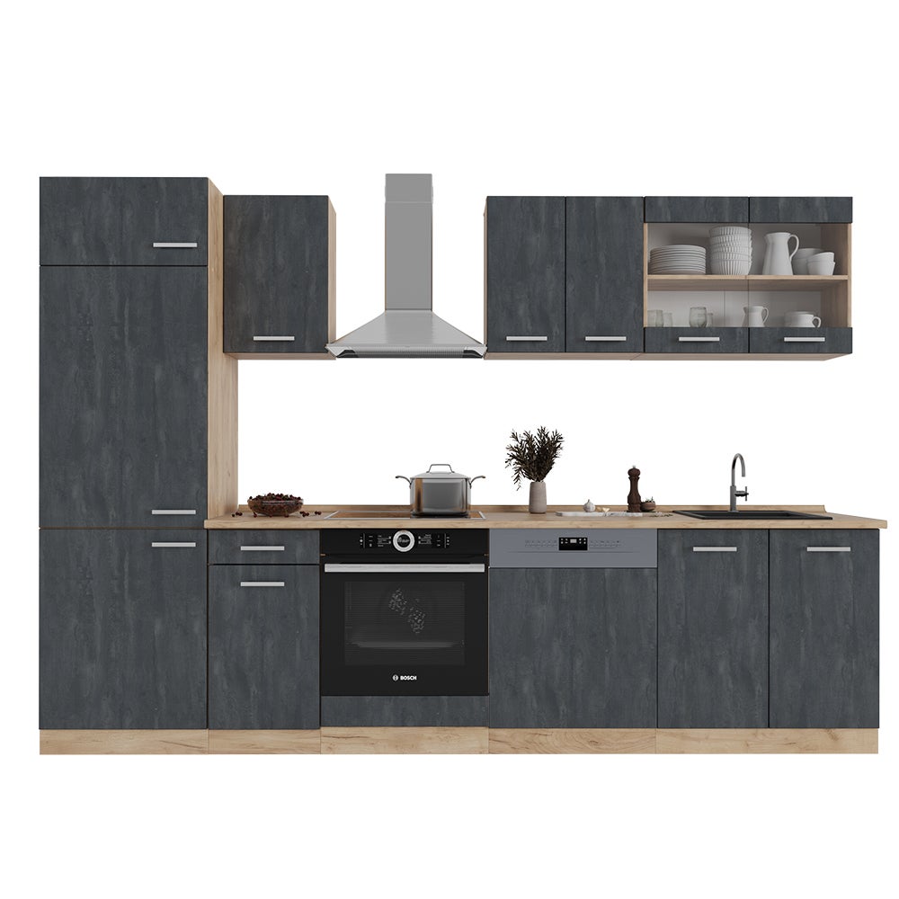 Vicco Aneks kuchenny R-Line, Czarny beton/złoty dąb, 300 cm BP Dąb