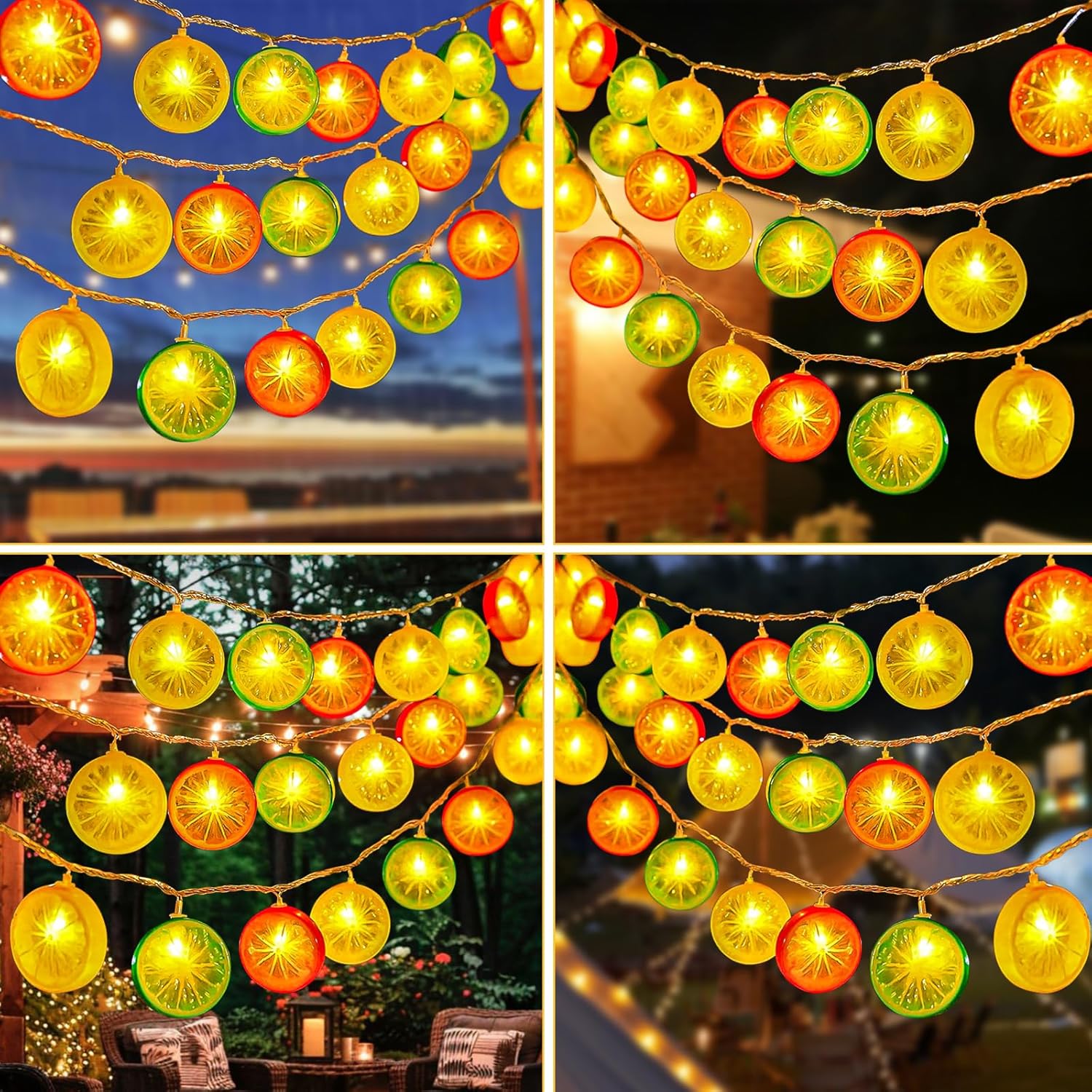 Guirlande lumineuse citrons 3m 20 LED – Modèle à piles [lumière fixe + lumière clignotante] – Lumières décoratives citron jaune orange vert - 5