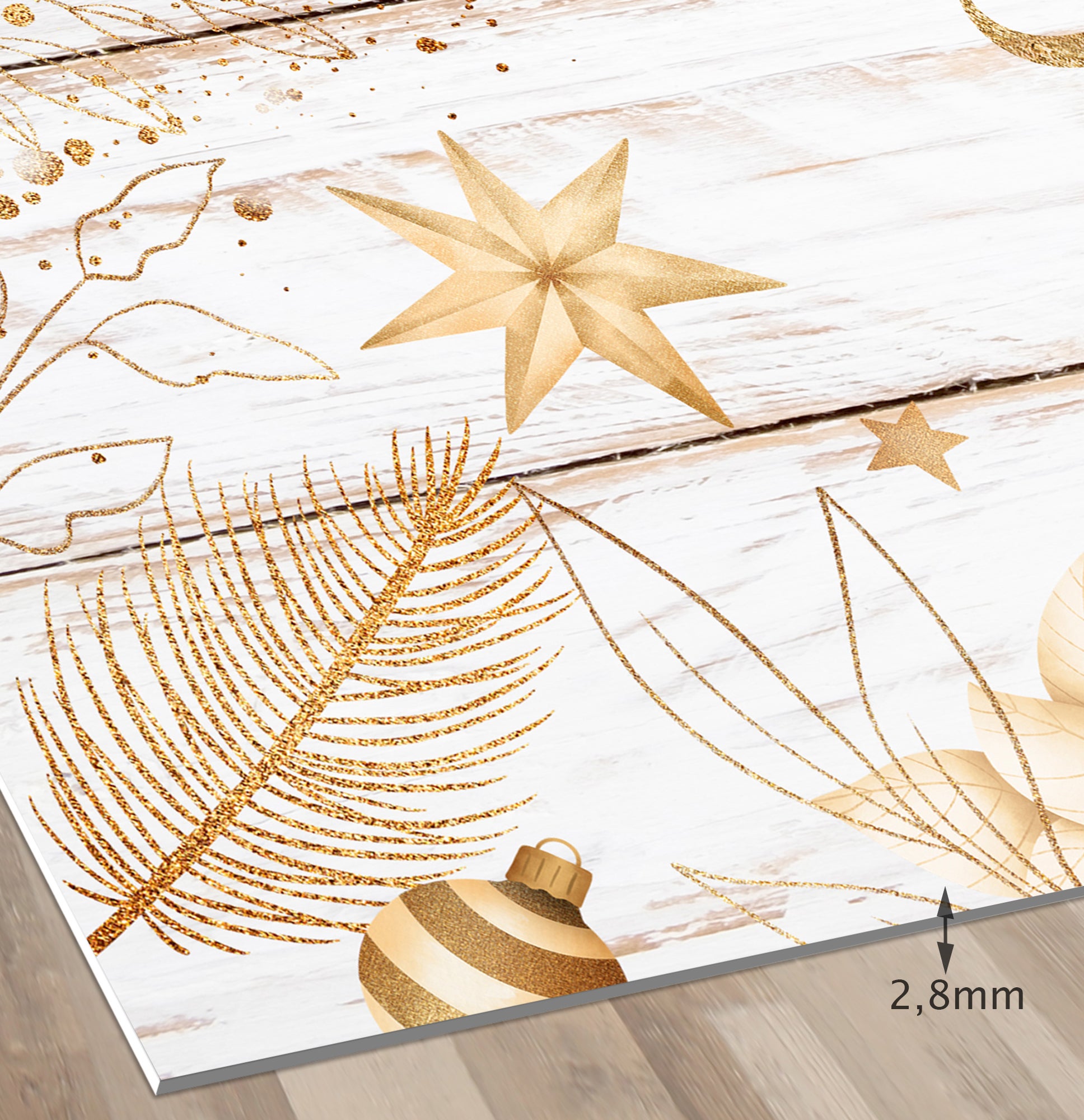 Dywan winylowy Gold &amp; Wood biały 65x150 cm - PVC antypoślizgowy, wodoodporny, zmywalny, ognioodporny, styl świąteczny