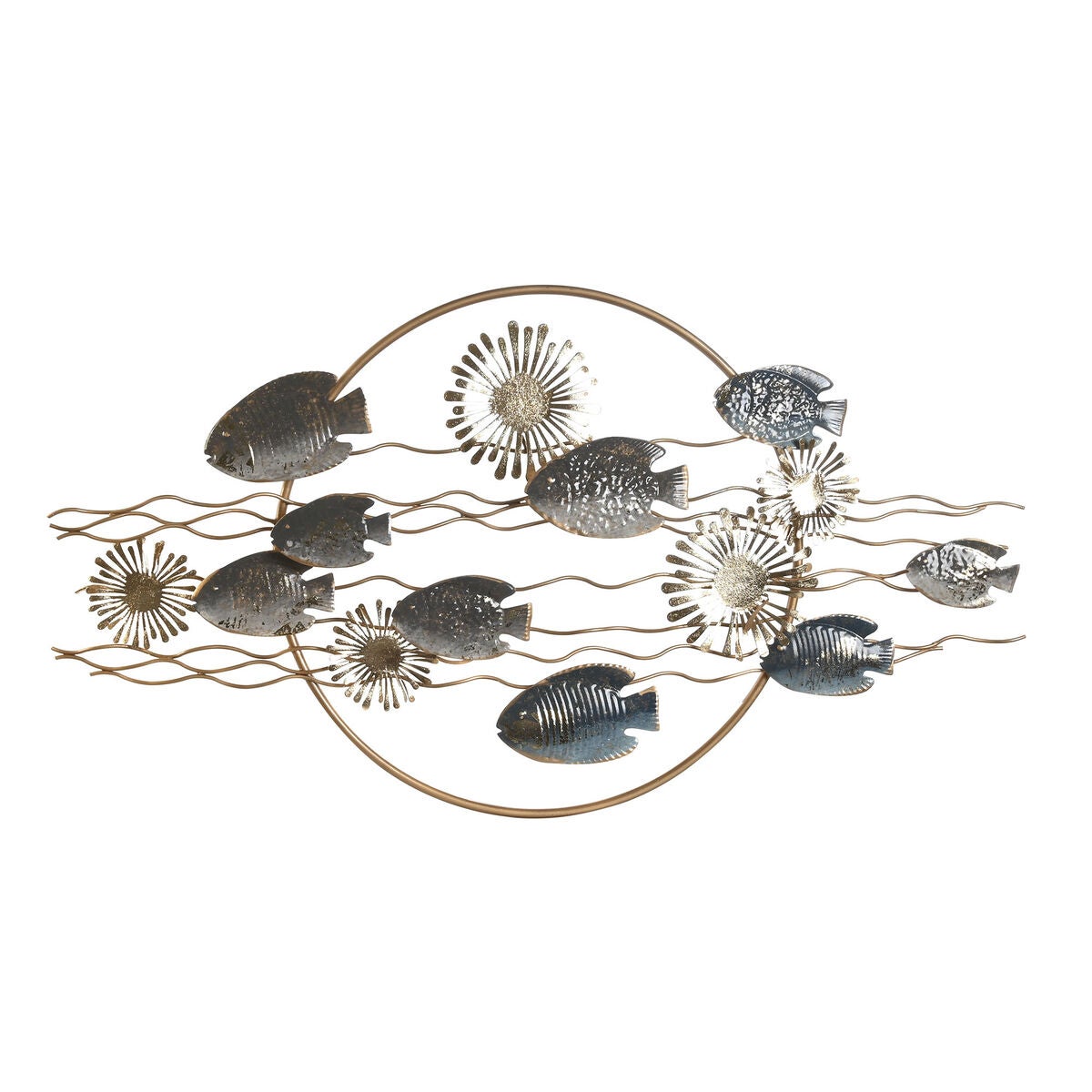 Decoración de pared dkd home decor azul dorado metal peces (91 x 5 x 49 cm)