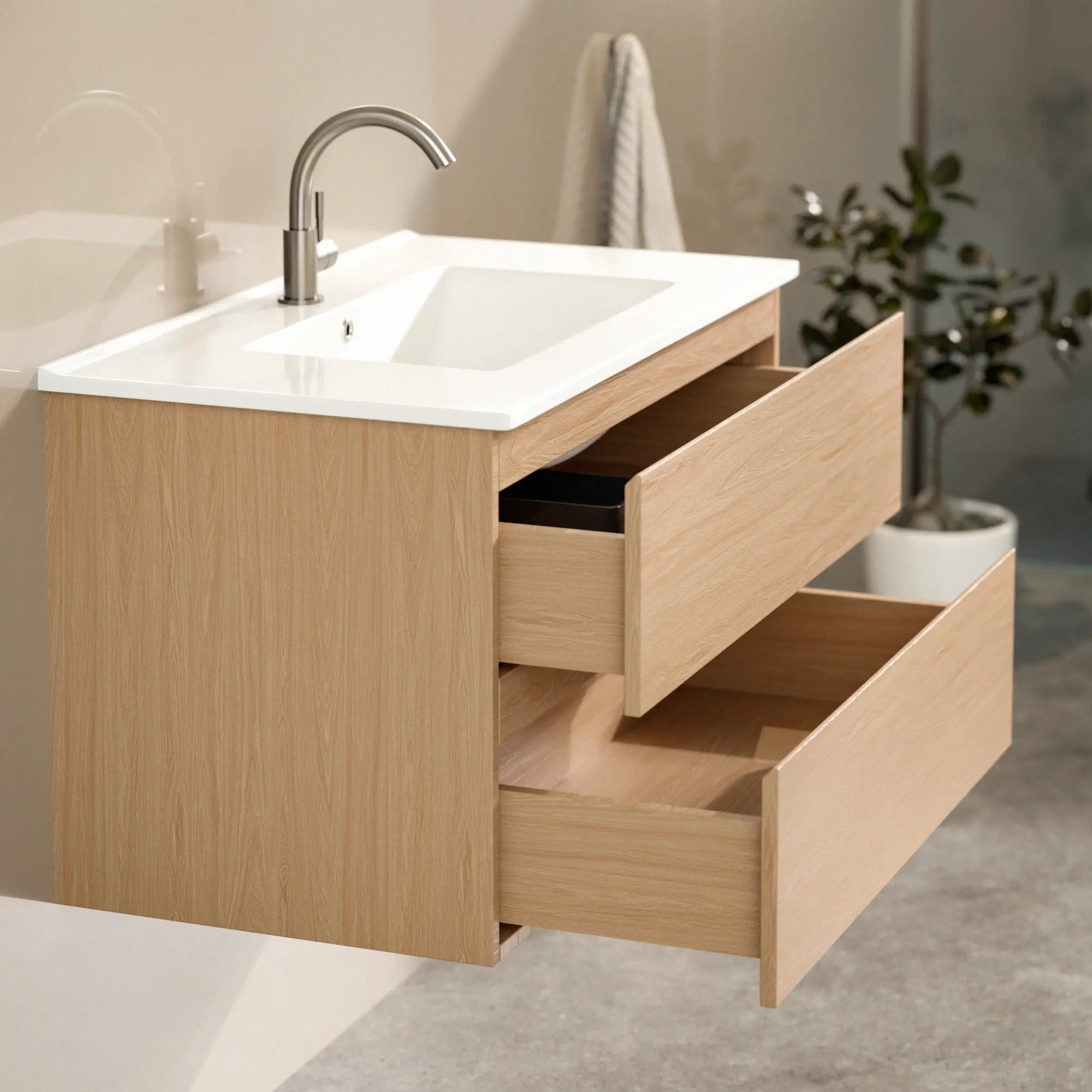 Mirlux Meuble vasque Mirlux Luma - 80 cm - Chêne clair - Vasque blanche - 4