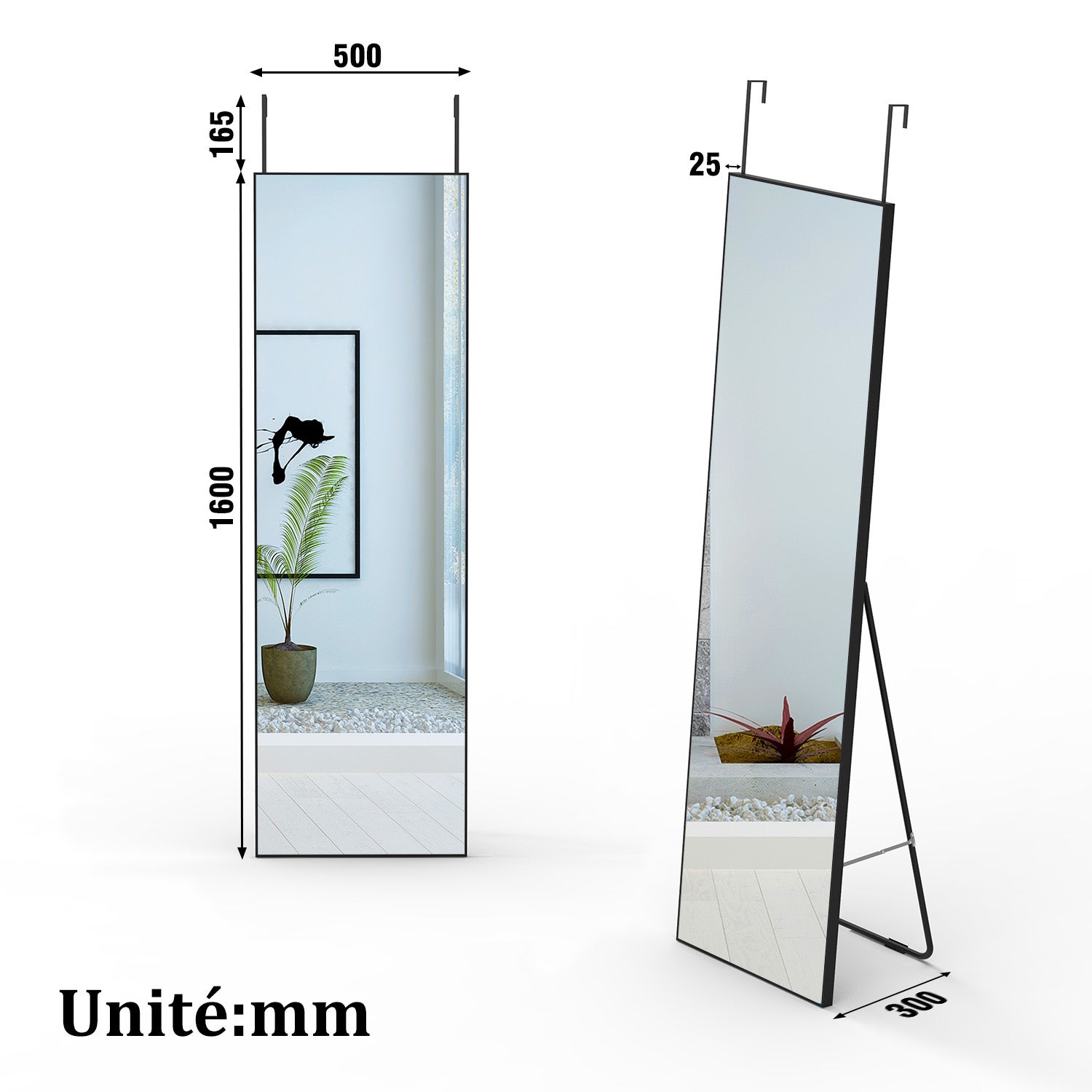 Miroir rectangulaire Pure noir, Miroir Sur Pied l.50 x H.160 cm - 4