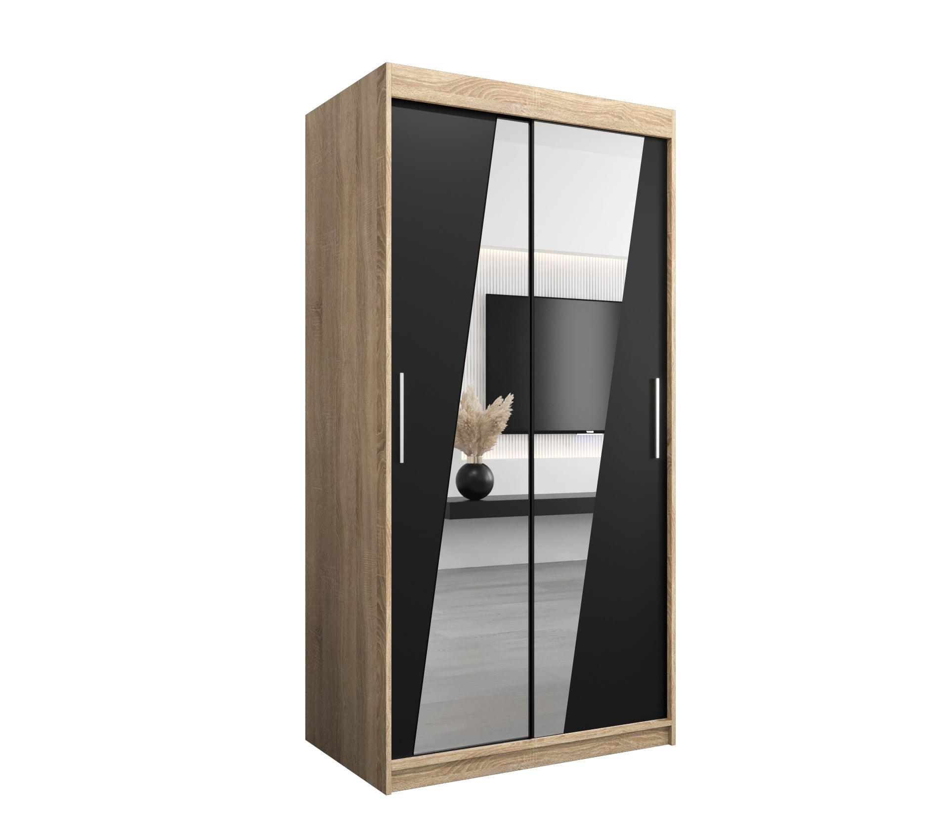 Szafa przesuwna garderoba RHOMB 100 x 62 x 200 cm Sonoma + Czarny - Abiks Meble