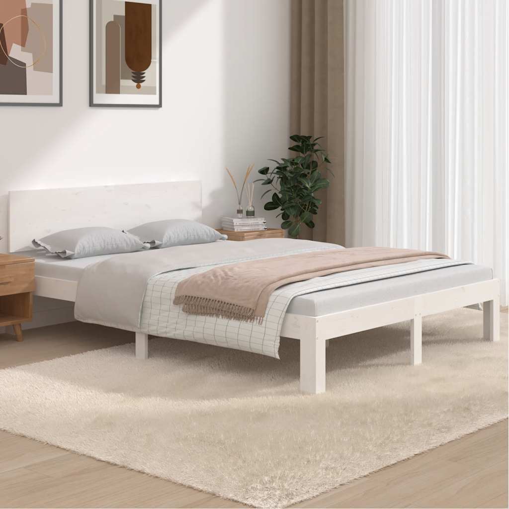 Vidaxl Estructura De Cama Madera Maciza 150X200 Cm Blanco , Leroy Merlin