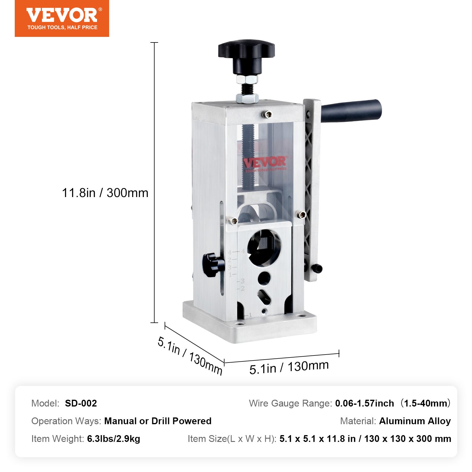 Machine à Dénuder les Fils Manuelle VEVOR 1,5-38mm Dénudeur de Câbles Portable pour Dénuder Fils à Couverture Rigide Multiconducteurs Recyclage Cuivre - 7