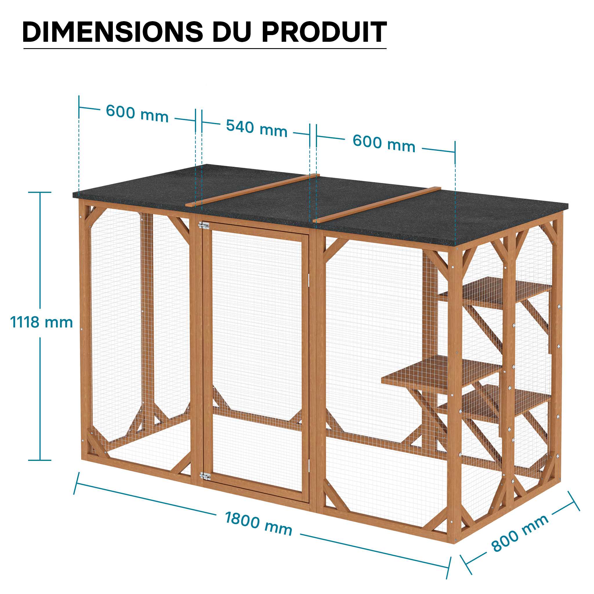 Recinto per gatti da esterno Cat run resistente alle intemperie 180x80x111,8 cm, 3 zone di riposo - 7