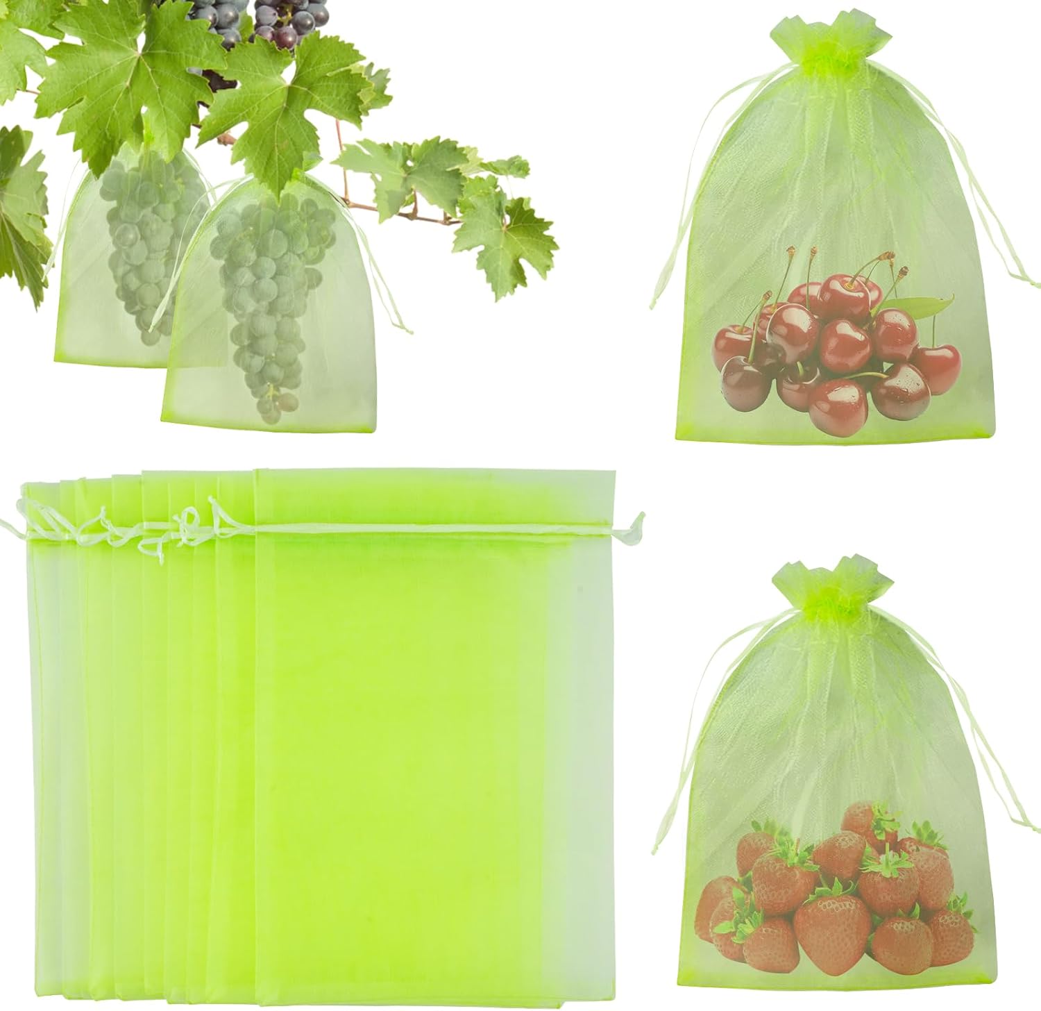 50 sztuk woreczek ochronny na winogrona 15x20 cm, zielony woreczek ochronny na owoce ze ściągaczem, przezroczysty woreczek organzowy
