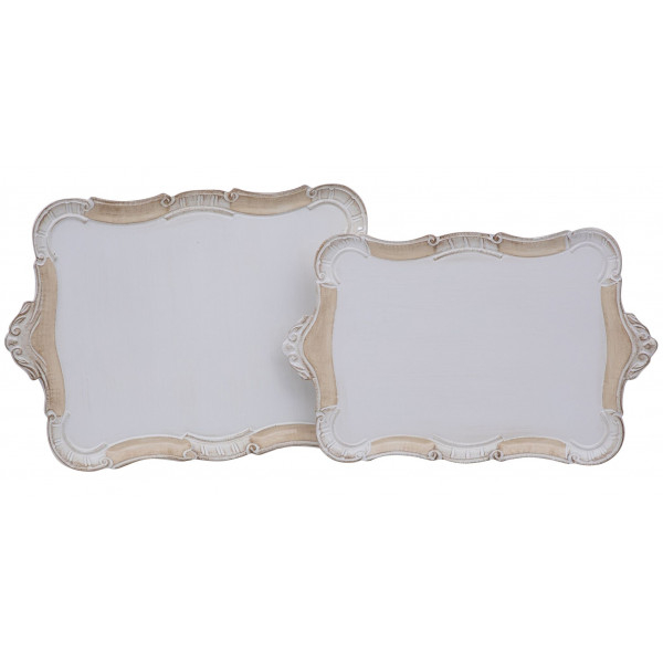 Biscottini juego 2 bandejas florine de madera - bandeja de servir con acabado blanco antiguo - juego bandejas para mesa y cocina 55x1.5 made in italy