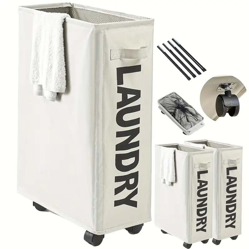 Panier à linge pliable grande capacité avec roulettes, corbeille de rangement multifonctionnelle pour dortoir, maison, salle de sport gris clair - 3