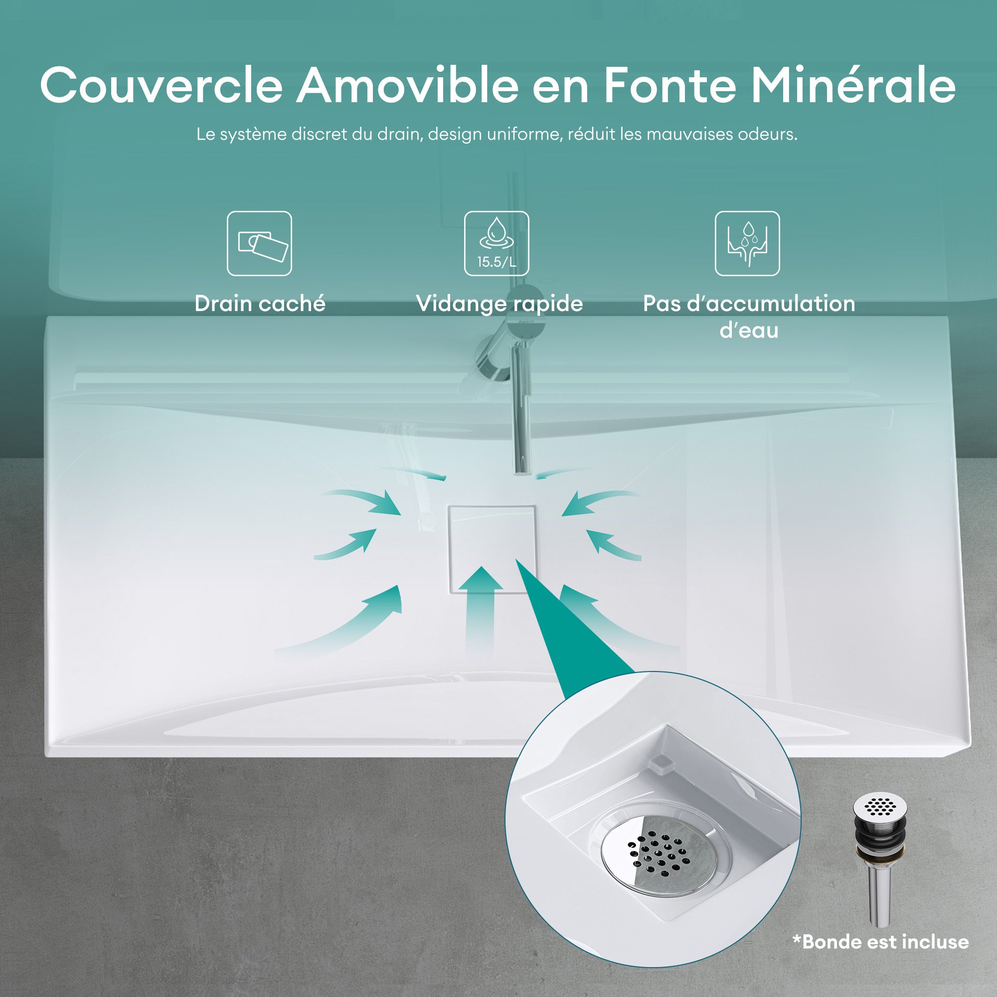 Mai & Mai Lavabo Suspendu Blanc 120x48x12cm Vasque à Poser Rectangulaire avec Perçage pour Robinet et Cache Bonde Col810-1200 - 3