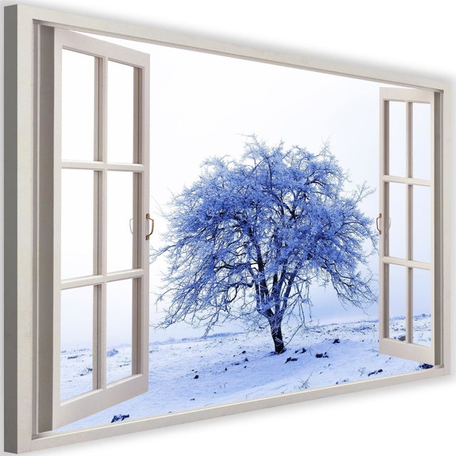 Tableau fenêtre, arbre enneigé 2 - 120 x 80 cm