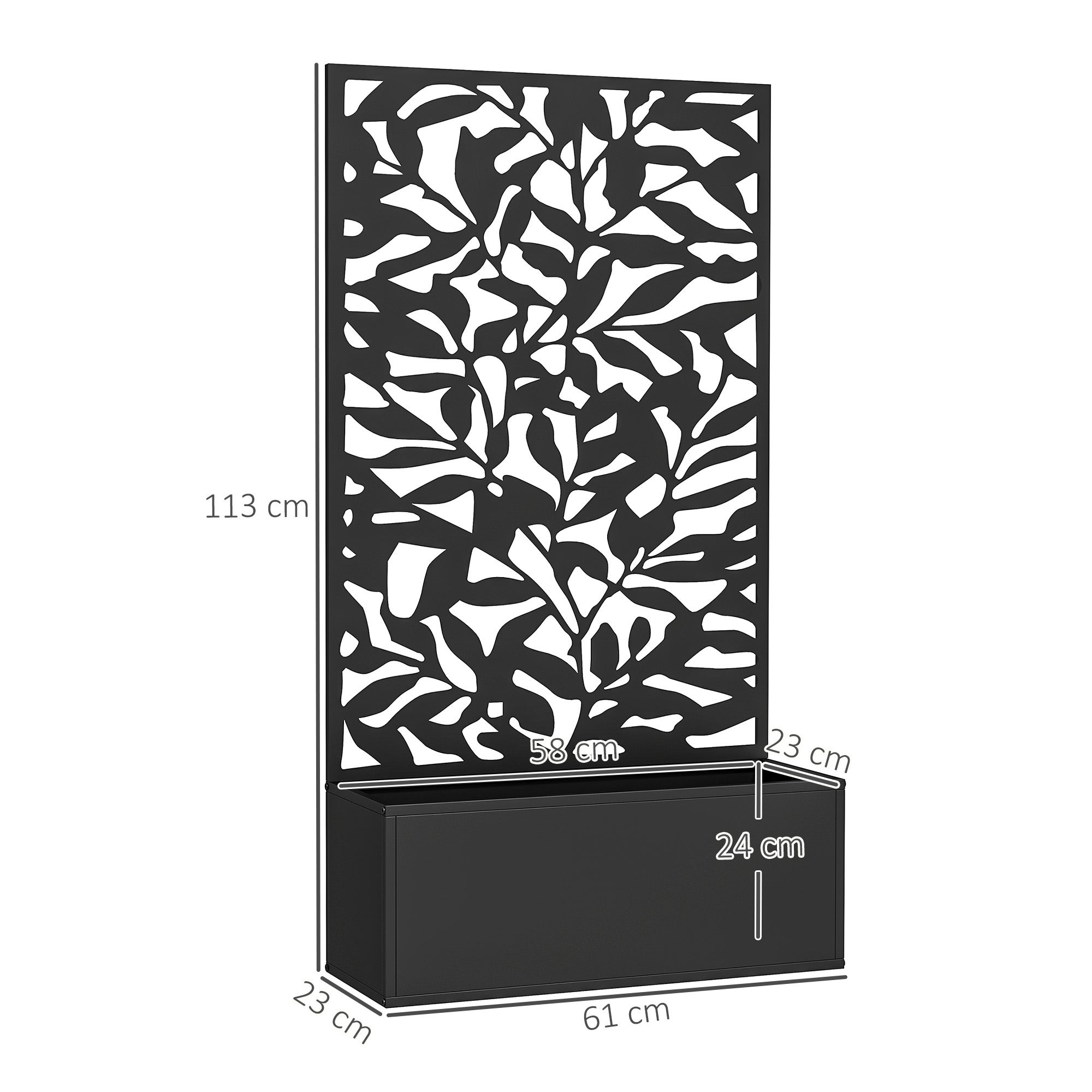 Jardinière avec treillis bac à fleurs rectangulaire grande taille panneau d'intimité métal 61 x 23 x 113 cm noir - 4