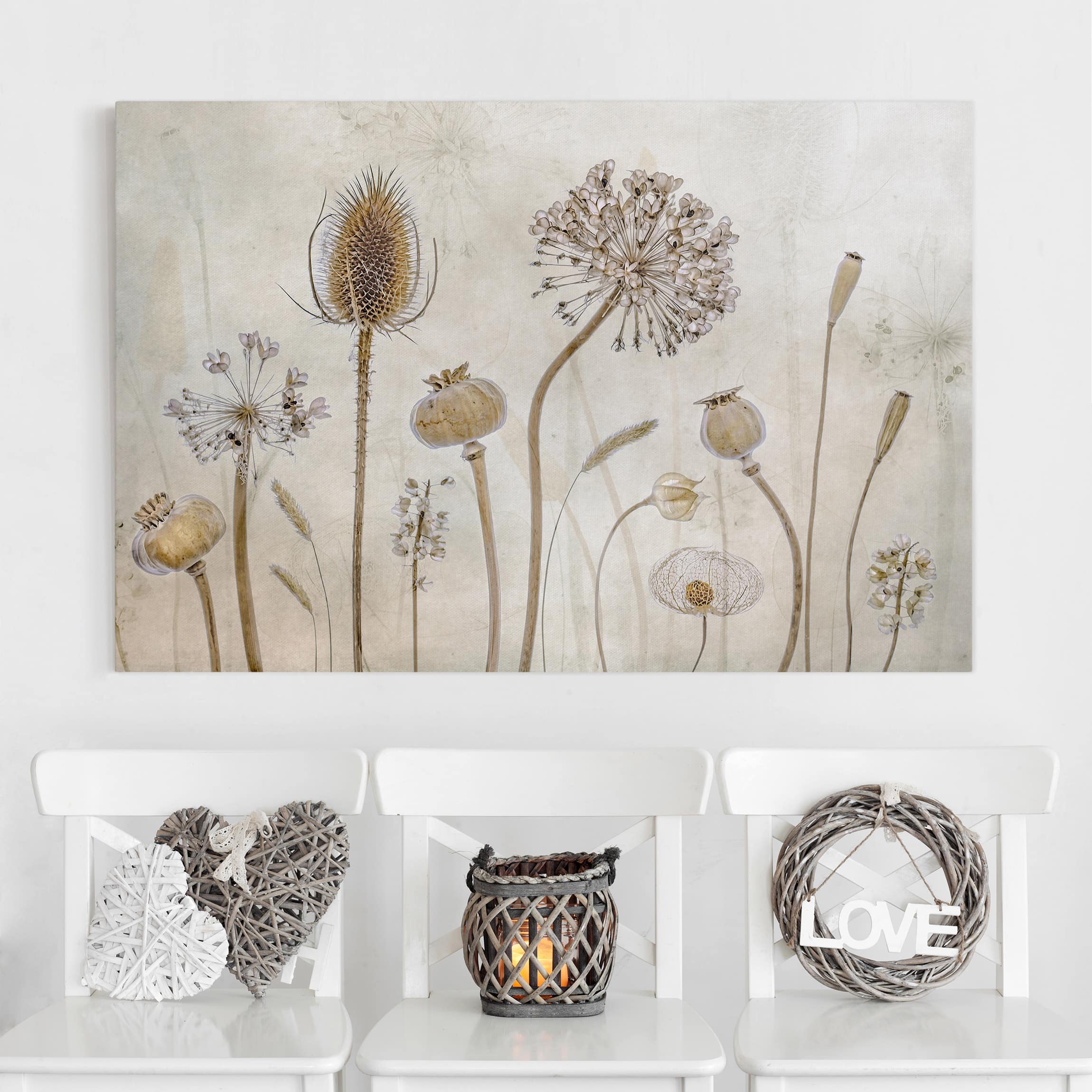 Lienzo cuadro en lienzo bastidor impresion en lienzo beige botánica planta vintage ilustración 221 dormitorio salón pasillo 90 x 60 cm