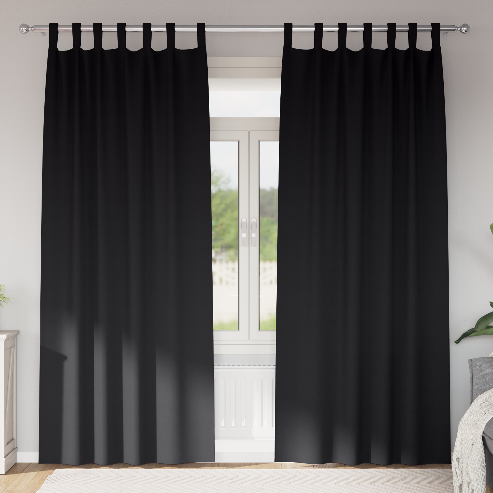 Firany blackout z kółkami 2 pcs Czarny 225 x 140 cm Poliester vidaXL