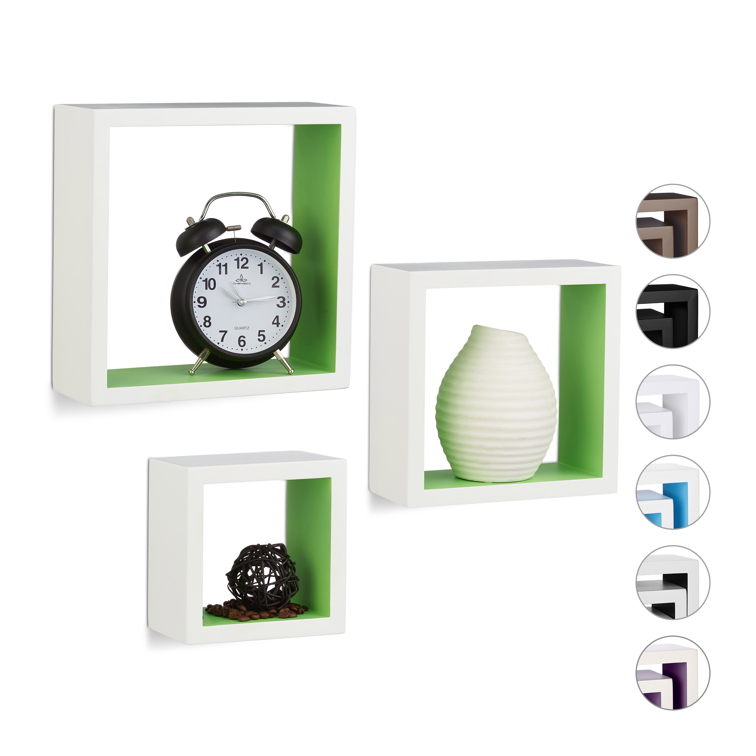 Relaxdays Mensole Da Parete Modern - Set 3 Ripiani A Cubo In Fibra Di Legno Per Decorazione - Foto 6