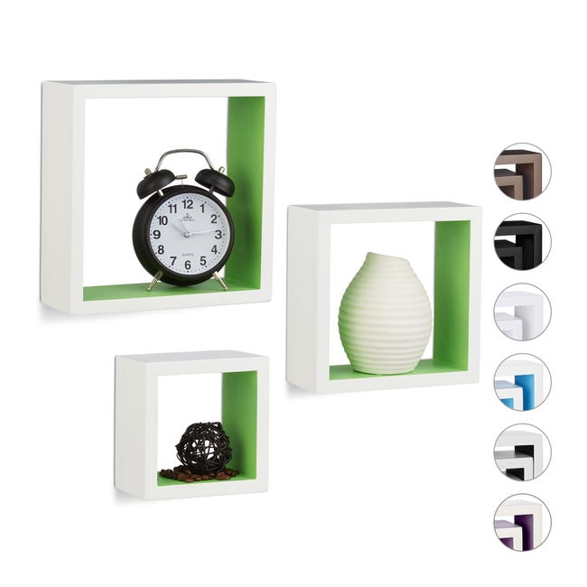 Relaxdays Mensole Da Parete Modern - Set 3 Ripiani A Cubo In Fibra Di Legno Per Decorazione - Foto 6
