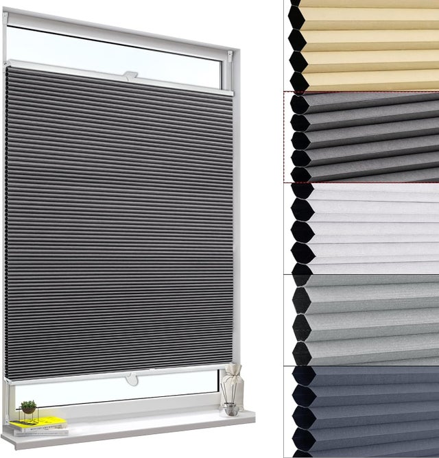 WOLTU Store plissé nid d'abeille 60x130cm sans perçage avec Porte-Pince,Store plissé antisolaire avec Feuille d'aluminium intégrée, Blanc+Gris