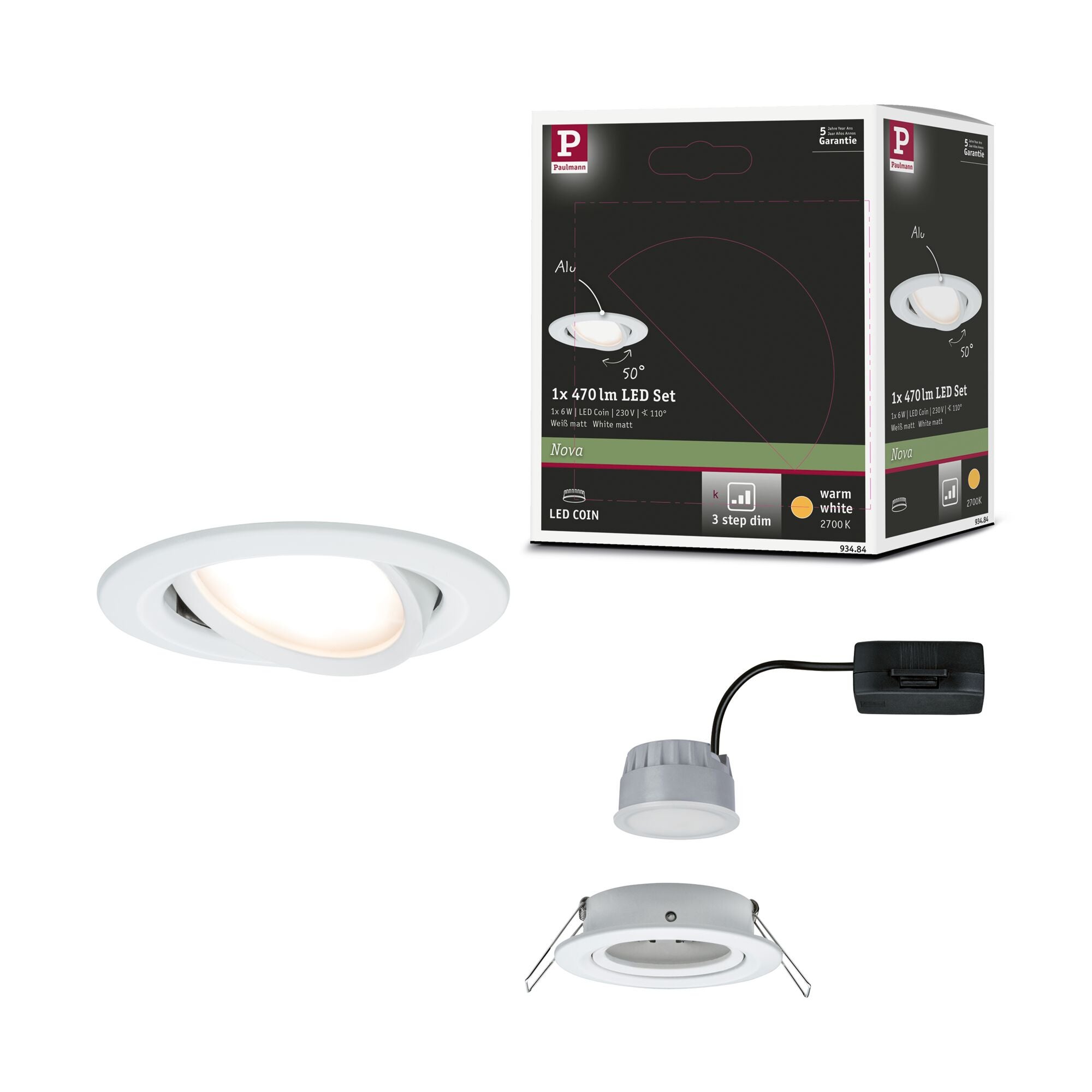 Spot encastré LED 3-Step-Dim Nova Coin orientable rond 84 mm 50° Coin ...