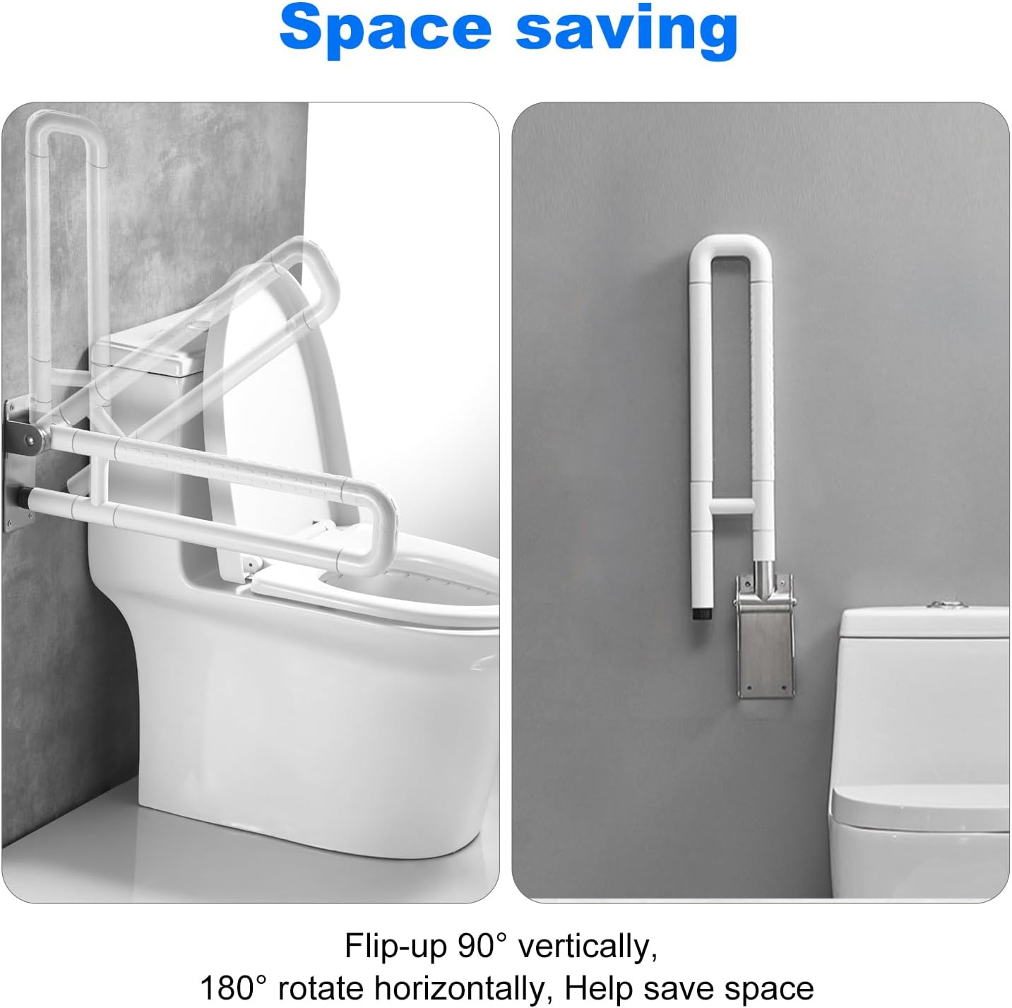 Barra de apoio dobrável para vaso sanitário, alça de chuveiro, barra de segurança para vaso sanitário, aço inoxidável para deficientes e idosos - 2