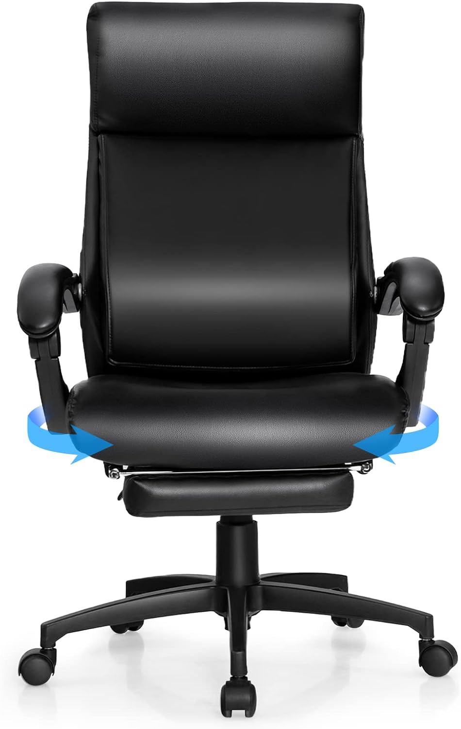 Krzesło Biurowe, Ergonomiczny Fotel Biurowy z Podnóżkiem, Regulowana Wysokość, Kółka Obrotowe 360°, Siedzisko Odchylane w 105°-145°, Nośność 150 kg