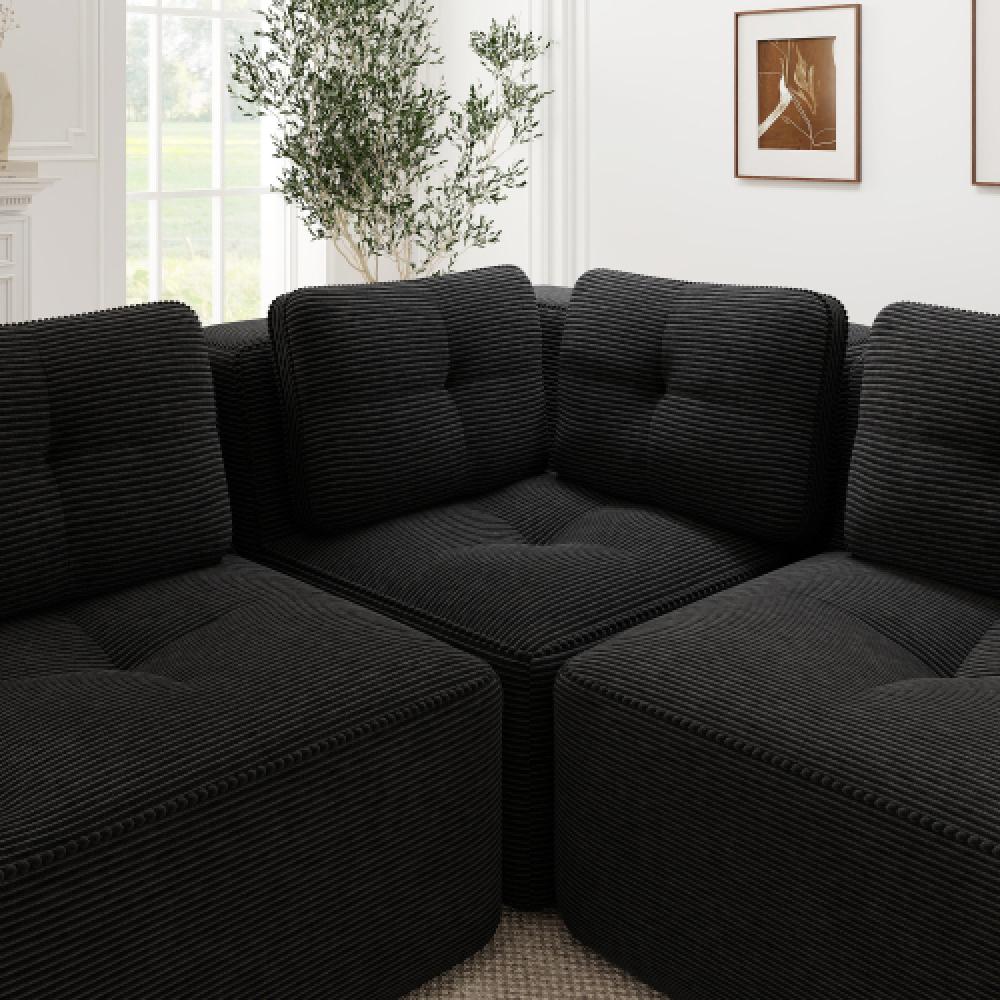Canapé d’angle modulable et configurable, canapé 4 places sans cadre, confortable en velours côtelé, salon et chambre - 5