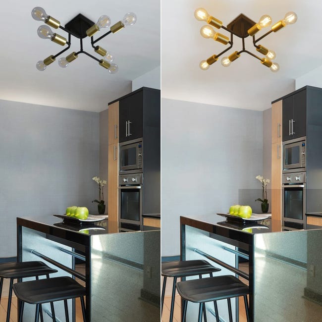 Niuniaj Lampadario Soggiorno Industriale,6 Luci Plafoniera Soffitto Vintage E27,Lampada Da Soffitto Bianco, Plafoniera Sputnik Per Camera Da Letto, Soggiorno, Cucina.Diametro 70CM(Senza Lampadina