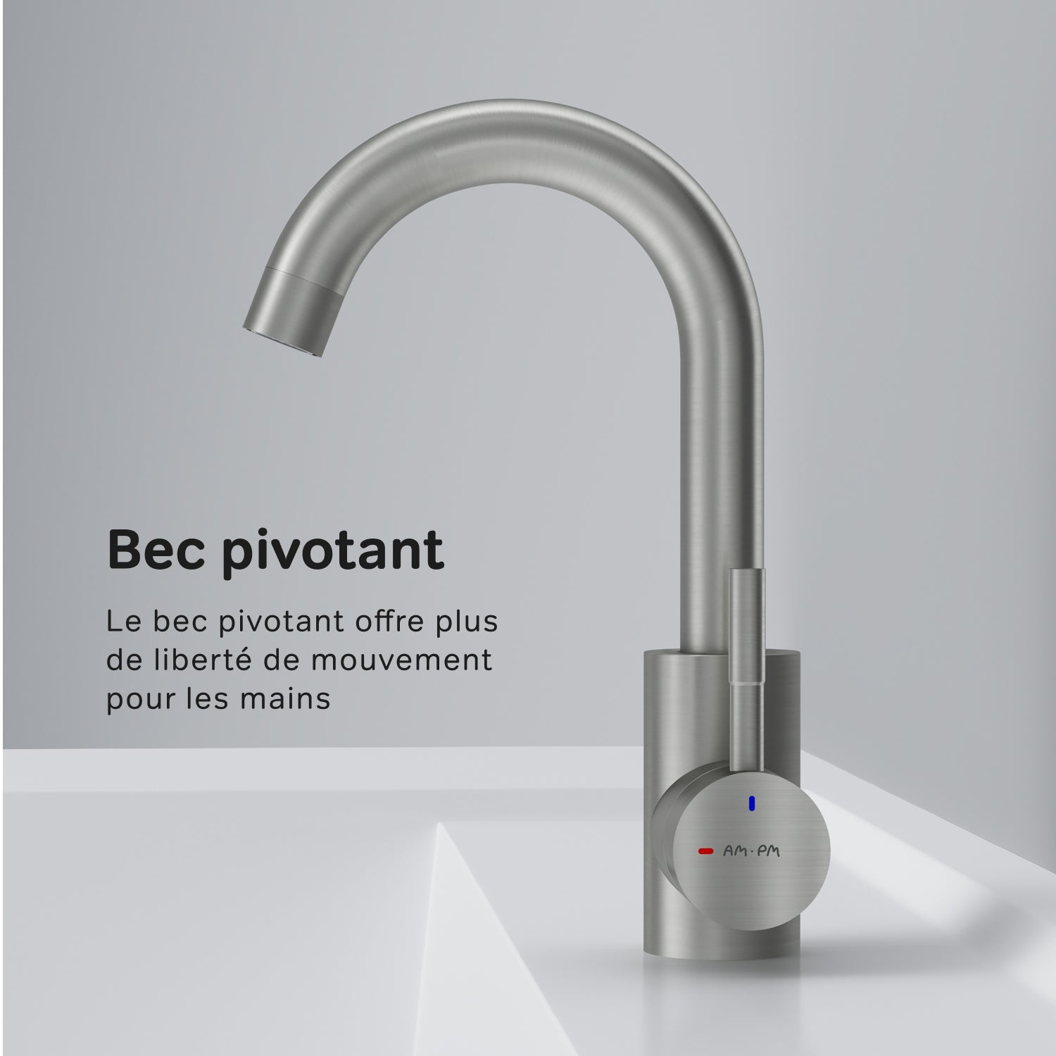 Robinet de Cuisine 360° Rotatif en Acier Inoxydable, Mitigeur de Cuisine avec Aérateur Détachable – Robinet Moderne pour Évier de Cuisine AM.PM - 4